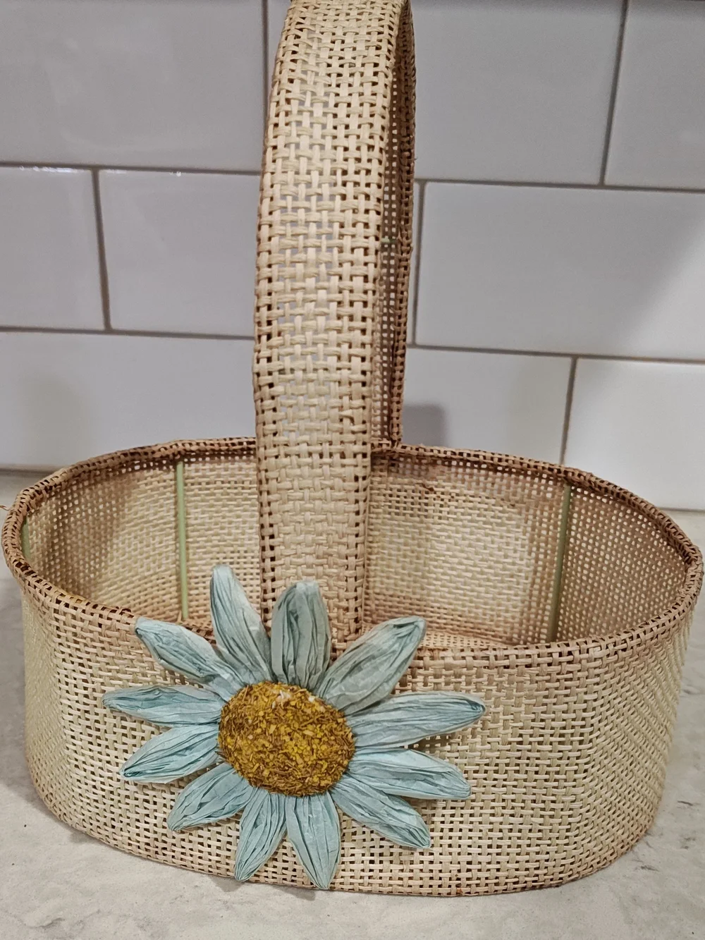 Cottagecore Boho Set of 3 Floral Woven Easter Baskets - Pastel Pink, Mint, Beige
